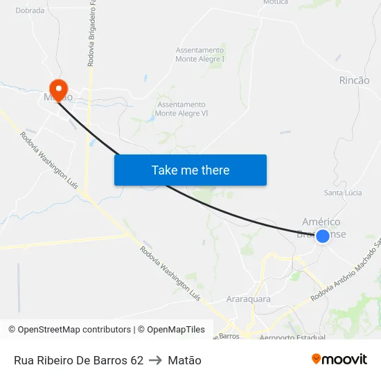 Rua Ribeiro De Barros 62 to Matão map