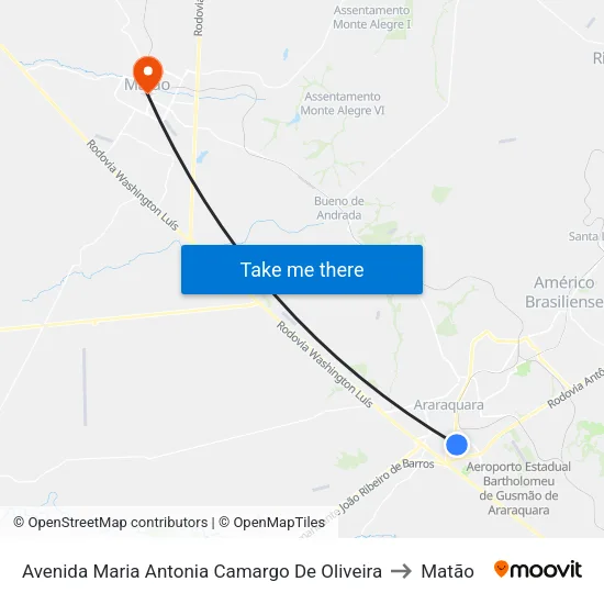 Avenida Maria Antonia Camargo De Oliveira to Matão map