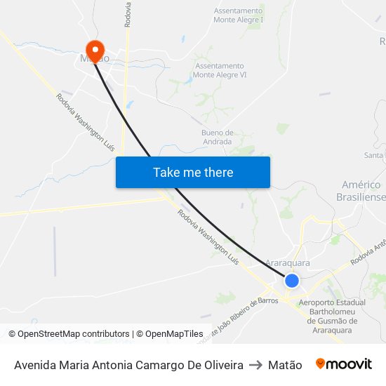 Avenida Maria Antonia Camargo De Oliveira to Matão map