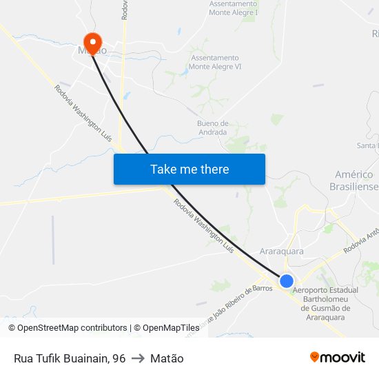 Rua Tufik Buainain, 96 to Matão map