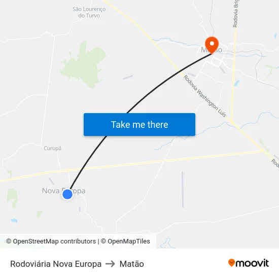 Rodoviária Nova Europa to Matão map