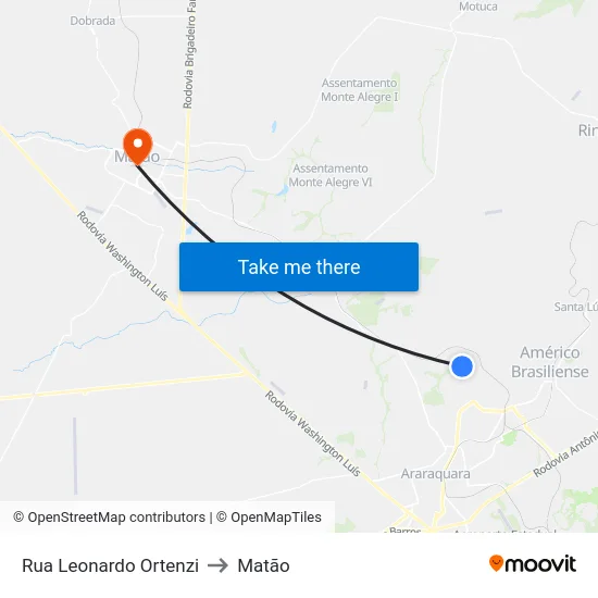 Rua Leonardo Ortenzi to Matão map