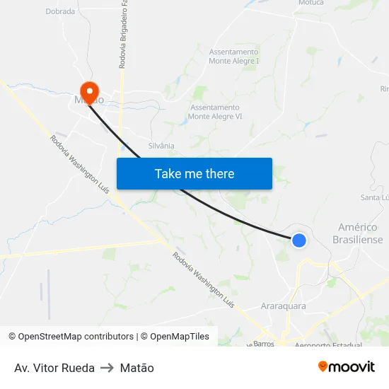 Av. Vitor Rueda to Matão map