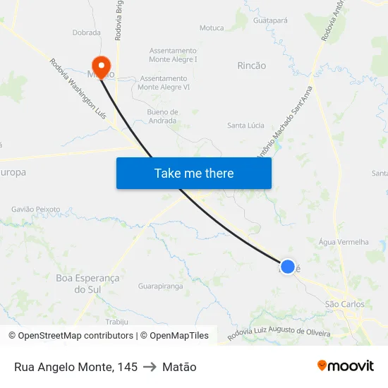 Rua Angelo Monte, 145 to Matão map