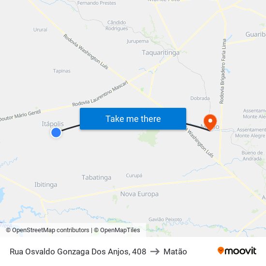 Rua Osvaldo Gonzaga Dos Anjos, 408 to Matão map