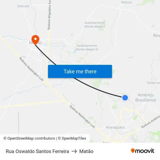 Rua Oswaldo Santos Ferreira to Matão map