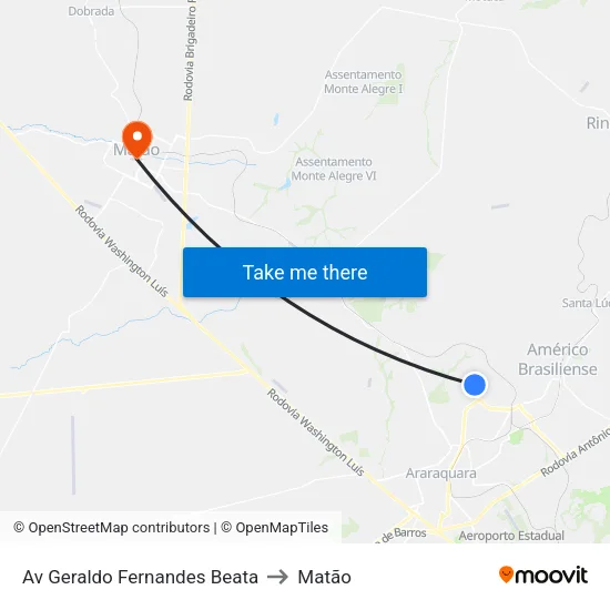 Av Geraldo Fernandes Beata to Matão map