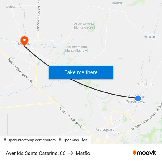 Avenida Santa Catarina, 66 to Matão map