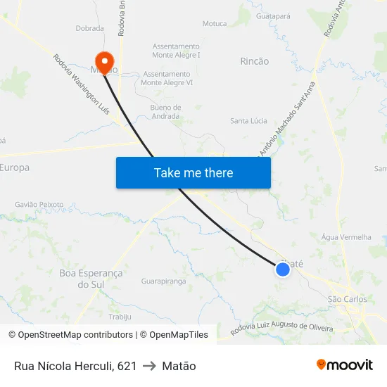 Rua Nícola Herculi, 621 to Matão map