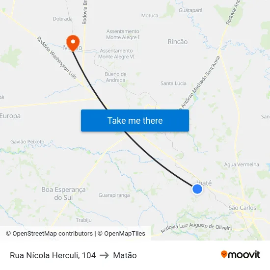 Rua Nícola Herculi, 104 to Matão map