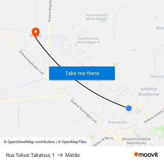 Rua Tokuo Takatsui, 1 to Matão map