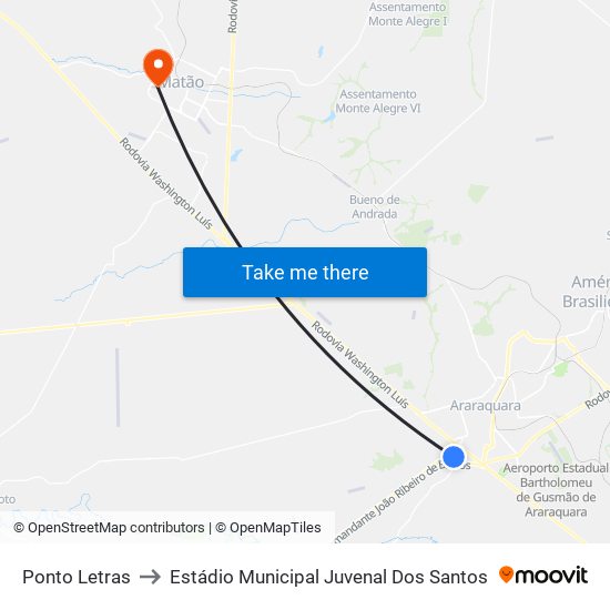 Ponto Letras to Estádio Municipal Juvenal Dos Santos map