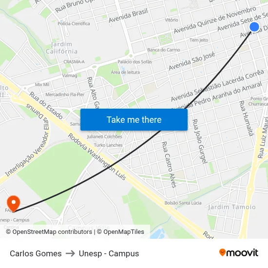 Carlos Gomes to Unesp - Campus map