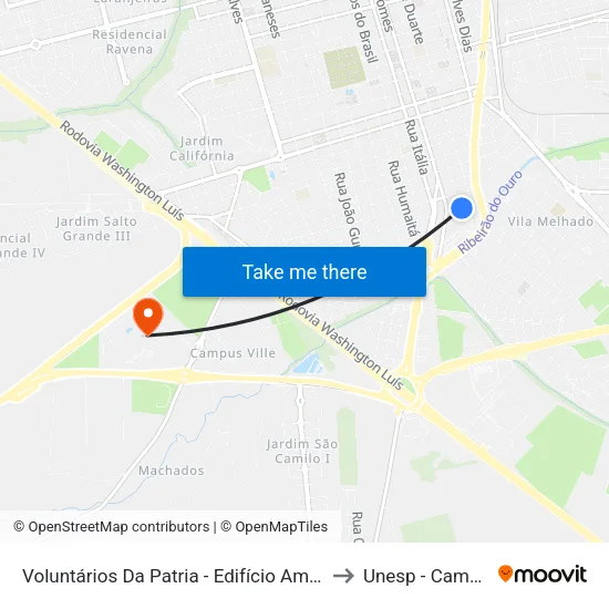 Voluntários Da Patria - Edifício América to Unesp - Campus map