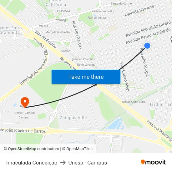 Imaculada Conceição to Unesp - Campus map