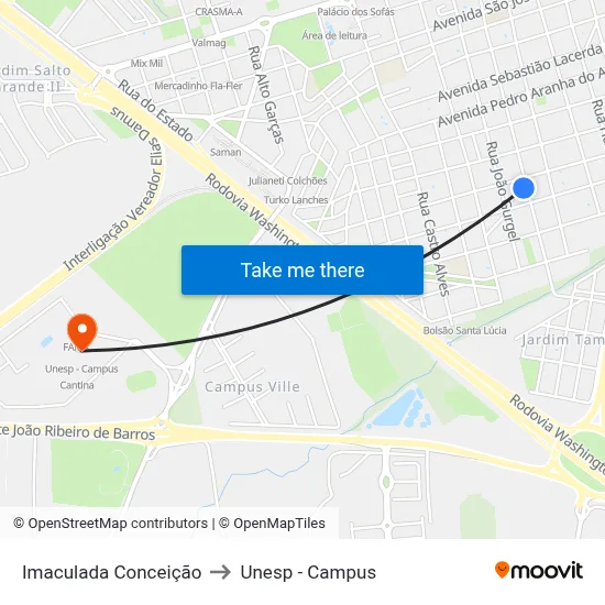 Imaculada Conceição to Unesp - Campus map