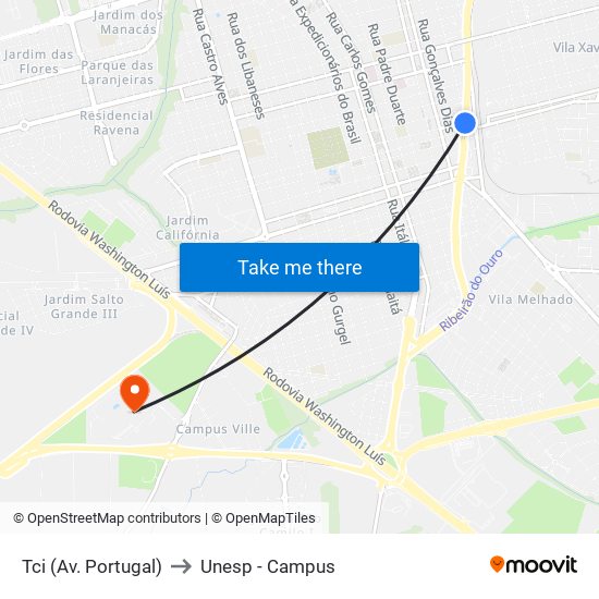 Tci (Av. Portugal) to Unesp - Campus map