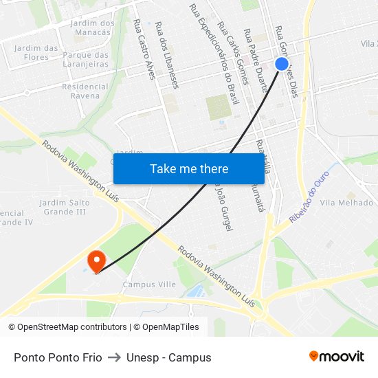 Ponto Ponto Frio to Unesp - Campus map