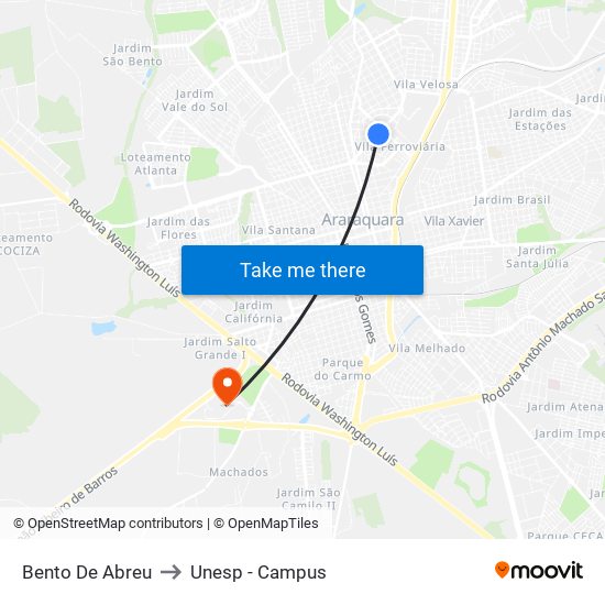 Bento De Abreu to Unesp - Campus map