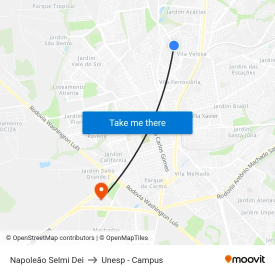 Napoleão Selmi Dei to Unesp - Campus map