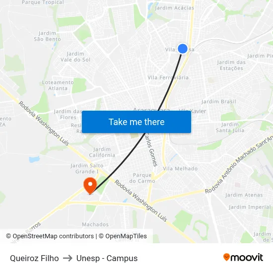 Queiroz Filho to Unesp - Campus map