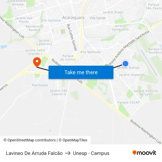 Lavineo De Arruda Falcão to Unesp - Campus map