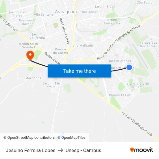 Jesuino Ferreira Lopes to Unesp - Campus map