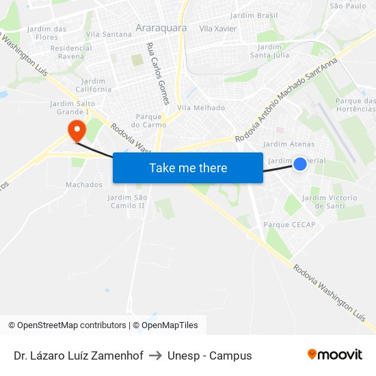 Dr. Lázaro Luíz Zamenhof to Unesp - Campus map