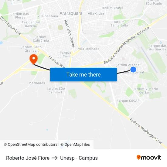 Roberto José Fiore to Unesp - Campus map