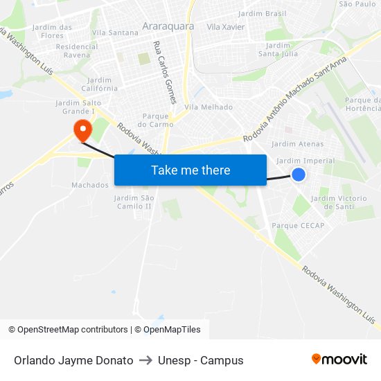 Orlando Jayme Donato to Unesp - Campus map