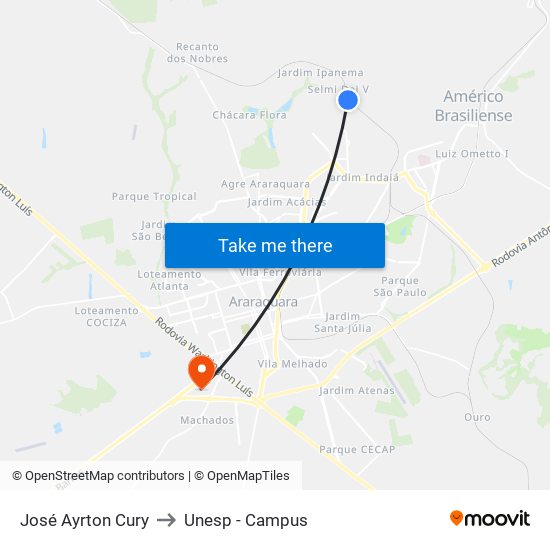 José Ayrton Cury to Unesp - Campus map