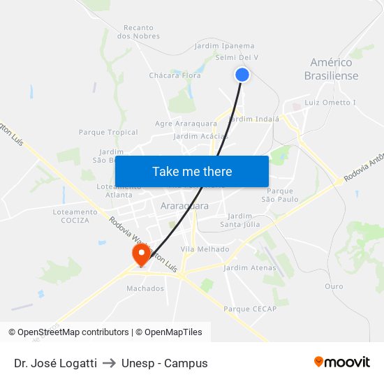 Dr. José Logatti to Unesp - Campus map