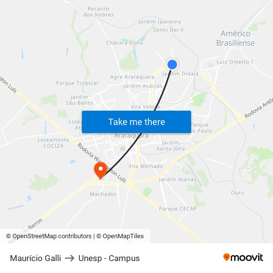Maurício Galli to Unesp - Campus map