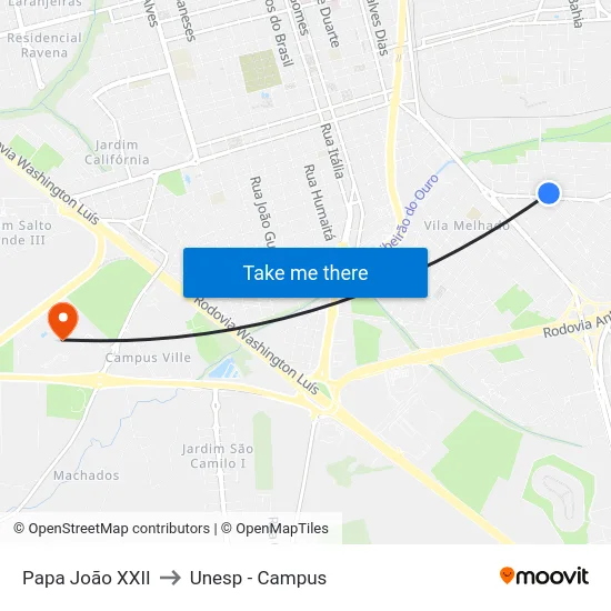 Papa João XXII to Unesp - Campus map