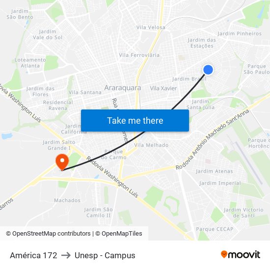 América 172 to Unesp - Campus map