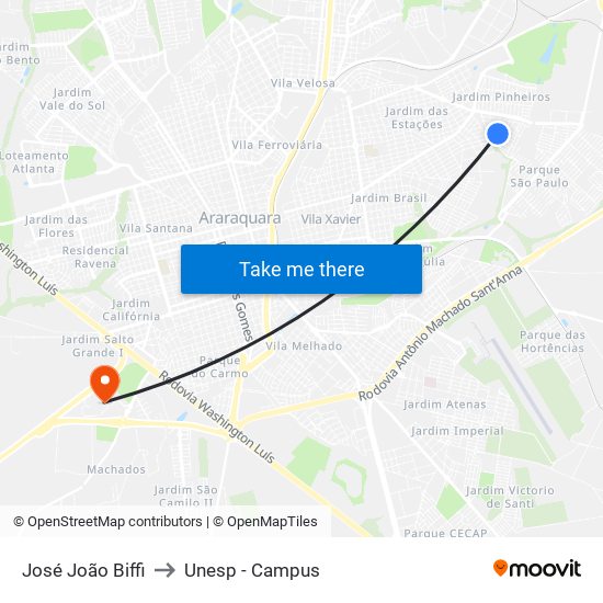 José João Biffi to Unesp - Campus map