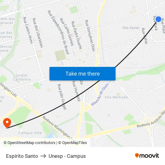 Espírito Santo to Unesp - Campus map