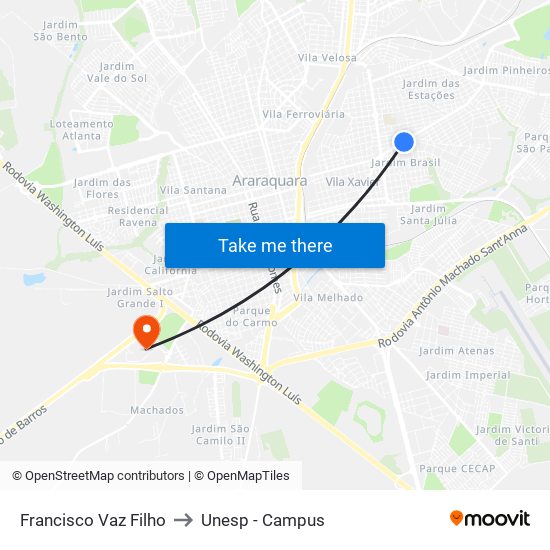Francisco Vaz Filho to Unesp - Campus map
