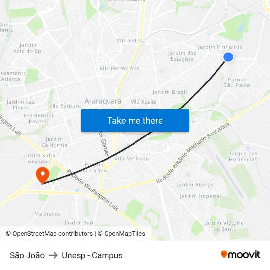 São João to Unesp - Campus map