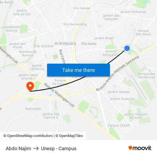 Abdo Najim to Unesp - Campus map