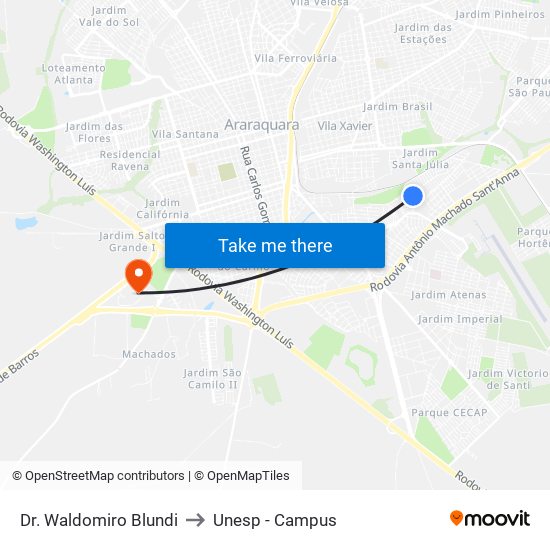 Dr. Waldomiro Blundi to Unesp - Campus map