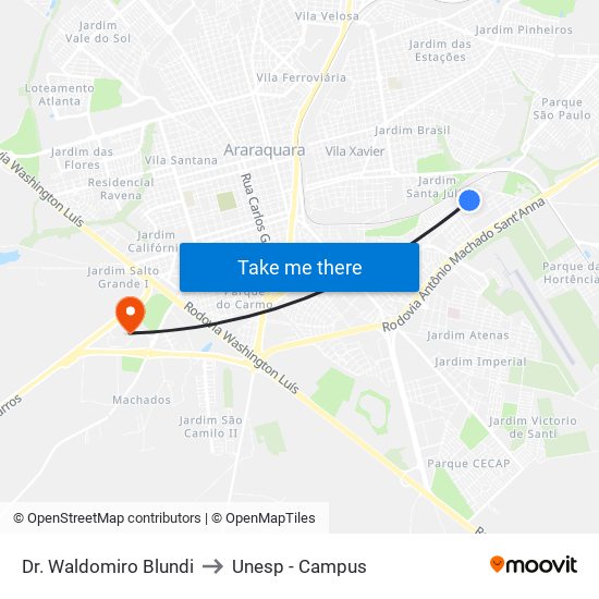Dr. Waldomiro Blundi to Unesp - Campus map