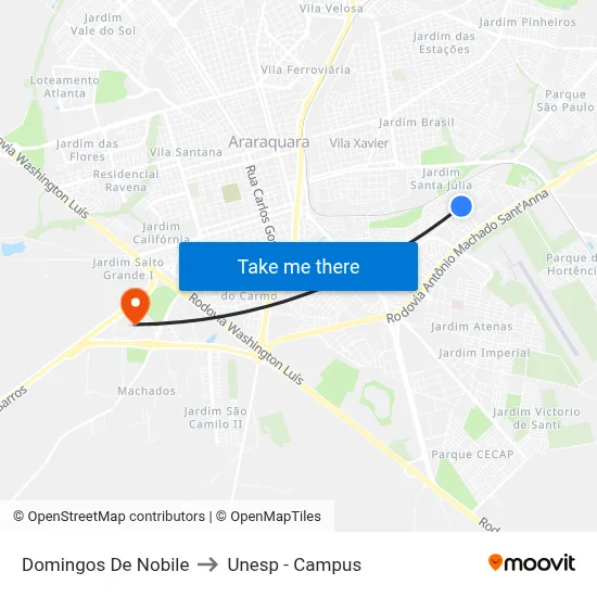 Domingos De Nobile to Unesp - Campus map