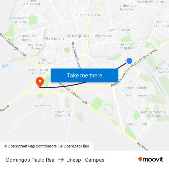 Domingos Paulo Real to Unesp - Campus map