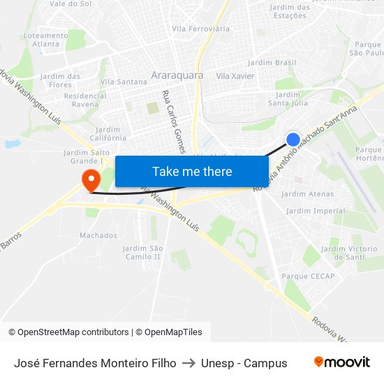 José Fernandes Monteiro Filho to Unesp - Campus map