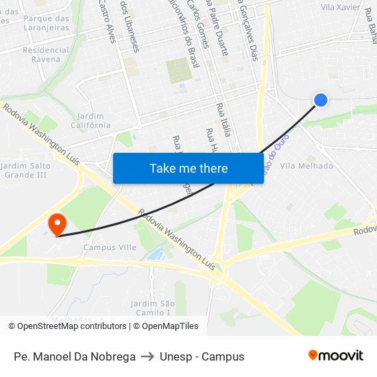 Pe. Manoel Da Nobrega to Unesp - Campus map