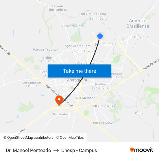 Dr. Manoel Penteado to Unesp - Campus map