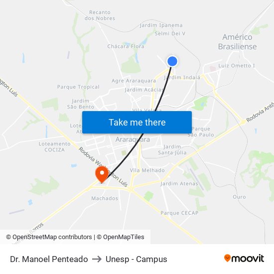 Dr. Manoel Penteado to Unesp - Campus map