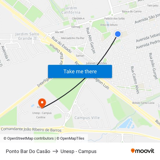 Ponto Bar Do Casão to Unesp - Campus map