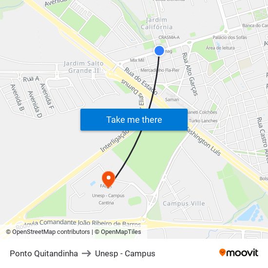 Ponto Quitandinha to Unesp - Campus map